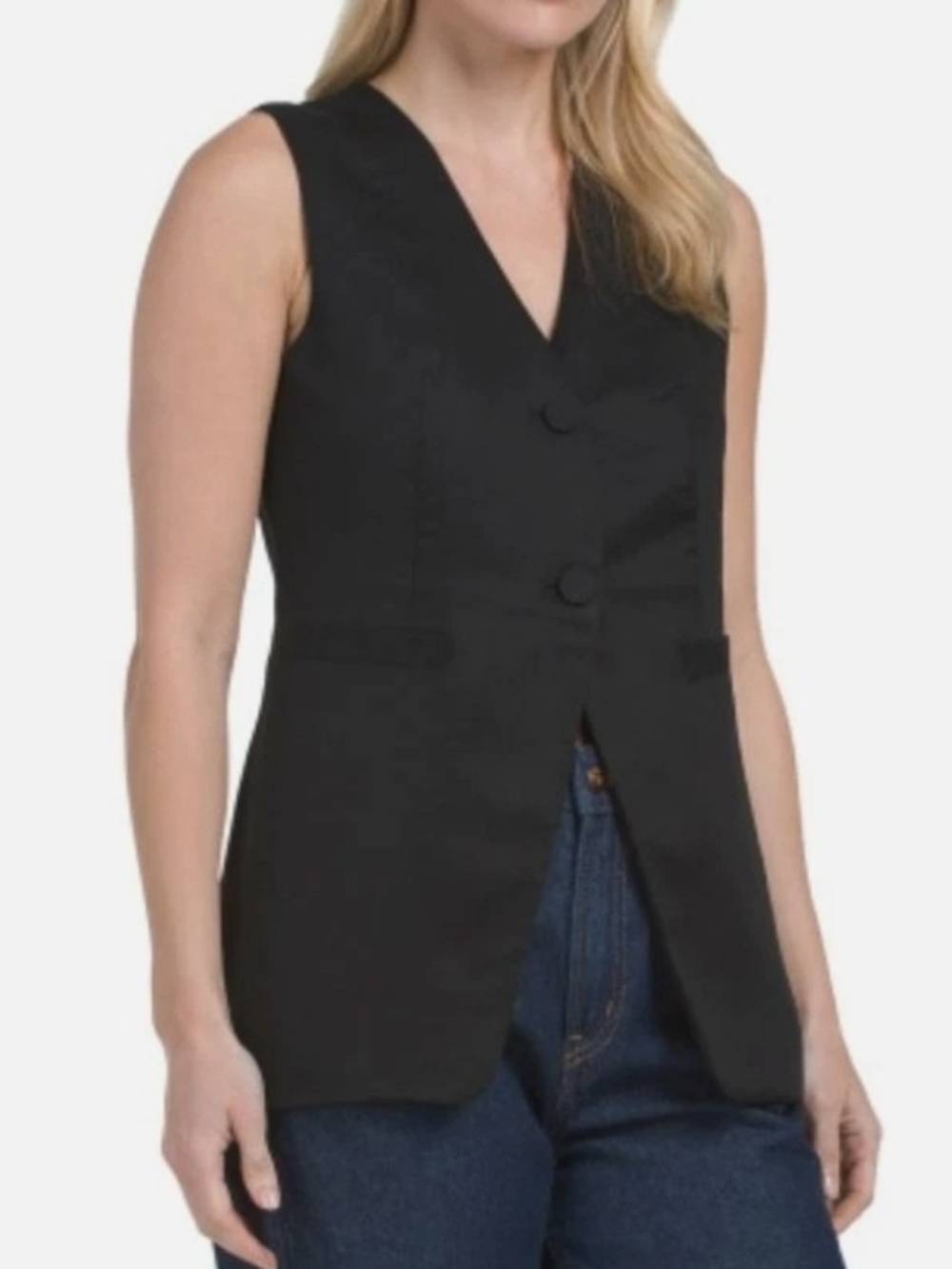 NWT Christian Lacroix Sleeveless Black Tailored 2 Button Long Vest Sz M